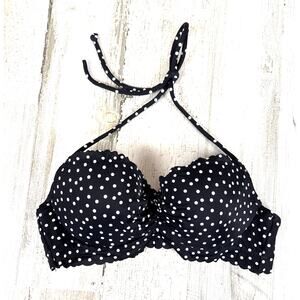 Victoria's Secret Womens 32A Black White Polka Dot Underwire Bikini Top NEW